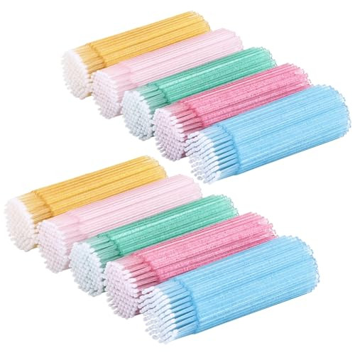 Tbestmax 1000 Pcs Crystal Microbrushes Applicators Disposable Microswabs for Eyelash Extensions Micro Wands Spoolie 5 Co