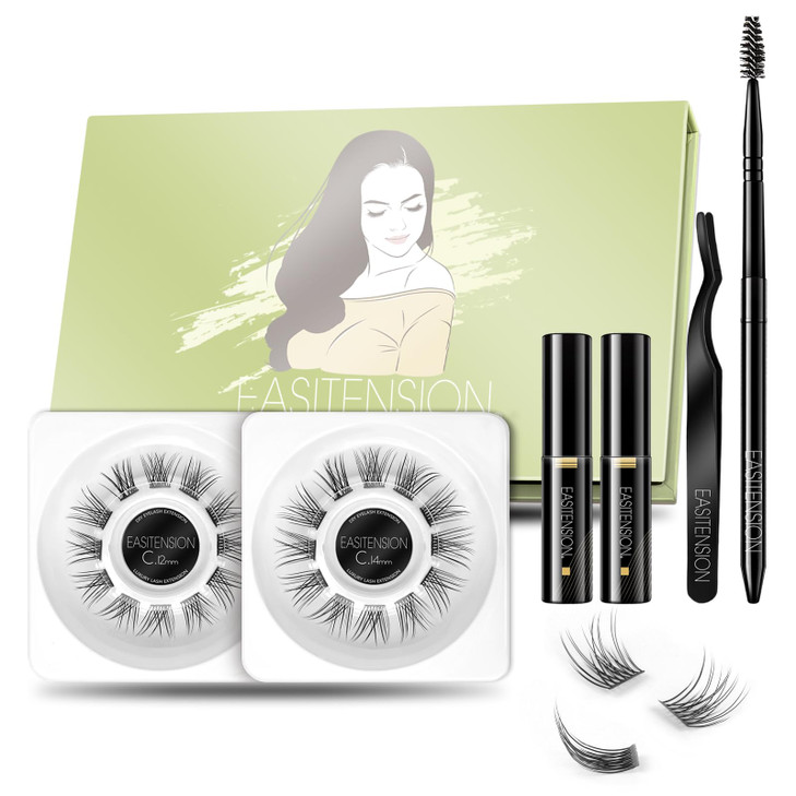 DIY Eyelash Extension Glue Bonded Band Individual Lash 24 Clusters Natural Lashes Set Home Eyelash Extension C curl Lash