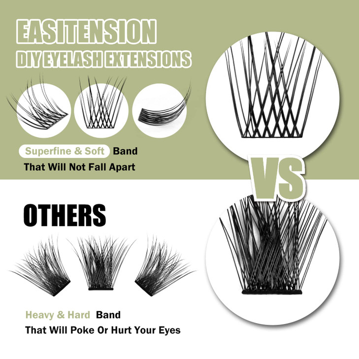 DIY Eyelash Extension Glue Bonded Band Individual Lash 24 Clusters Natural Lashes Set Home Eyelash Extension C curl Lash
