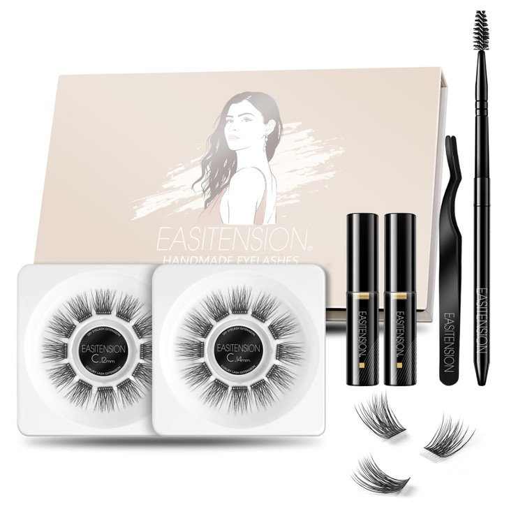 EASITENSION DIY Eyelash Extension 3D Effect Glue Bonded Band Cluster Lashes Individual Lash Clusters Volume Lashes Set A