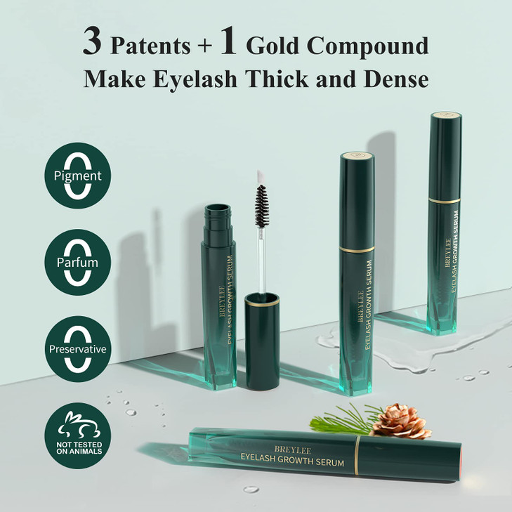 Eyelash Growth Serum BREYLEE Lash Boost Serum Eyelash Conditioner for Longer Fuller Thicker Lashes Gold 3ML 01 Fl OzFast