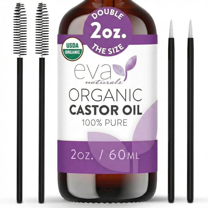 Eva Naturals 100 Pure Castor Oil Cold Pressed for Eyelash Eyebrow Hair Lash Growth Thicker Brow Face Serum Drops for Wri