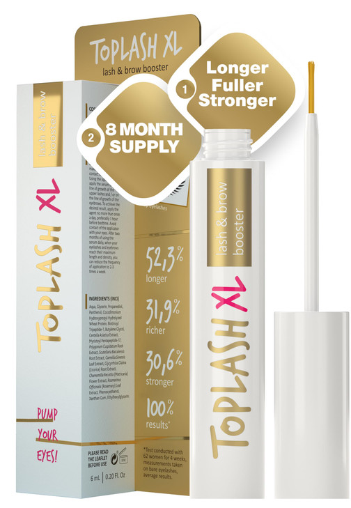 TOPLASH XL Lash and Brow Booster Growth Serum with Eyelash and Eyebrow Enhancer Promotes Stronger Thicker Healthier Lash