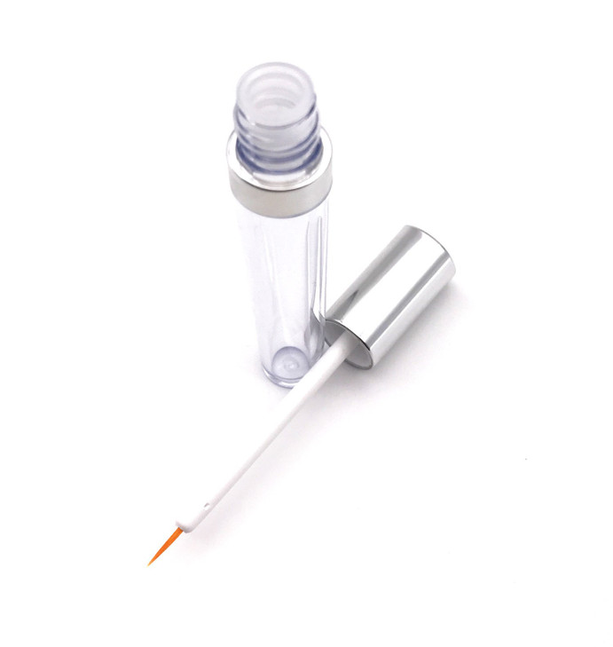 3 pcs 5ml Silver Acrylic Empty Eyelashes Tube Eyeliner Vials Bottle With Wand Applicators for EyelashEyebrow Growth Seru