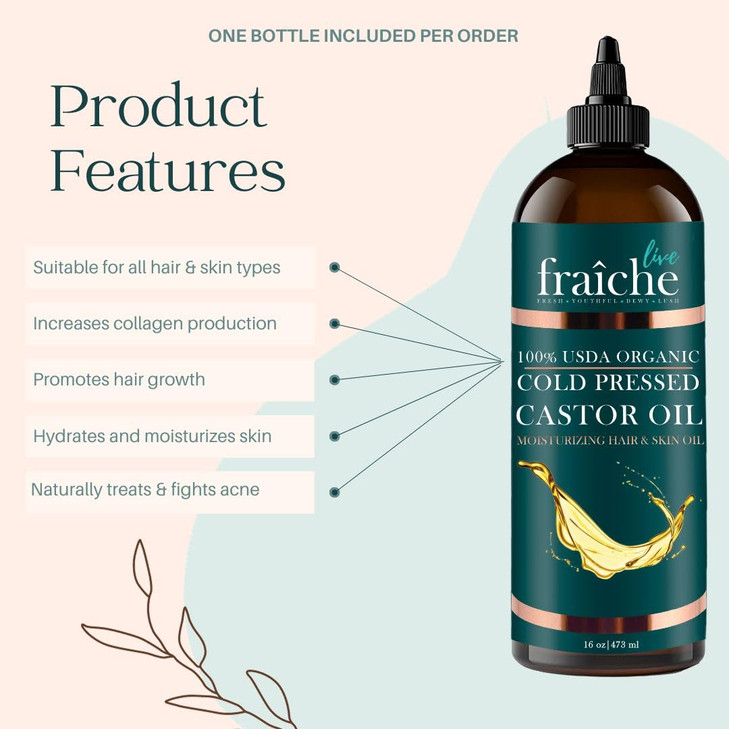 Organic Castor Oil 16oz Pure Castor Oil Organic Hexane Free Cold Pressed Unrefined Bottle Natural Hair Growth Oil for Mo