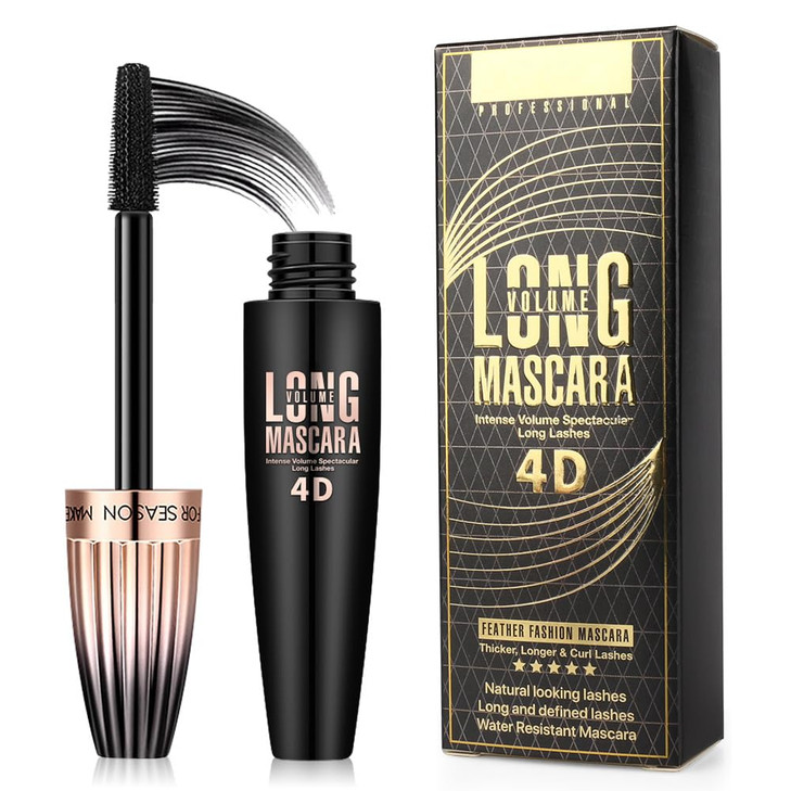 4D Silk Fiber Lash Mascara Waterproof Long Lasting Mascara Black Volume and Length Natural Exquisitely Full Lengthening