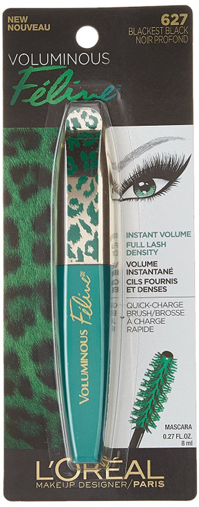 LOreal Paris Cosmetics Voluminous Feline Washable Mascara Blackest Black 1 Tube