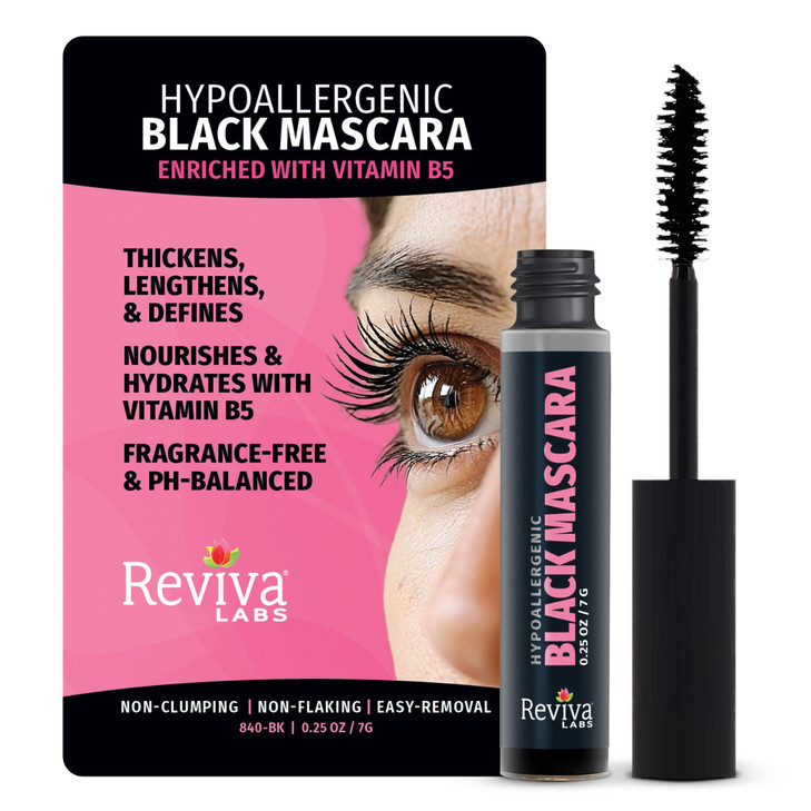 Reviva Labs Black Hypoallergenic Mascara for Sensitive Eyes and Older Women Gentle Volumizing Lengthening Mascara for Ol
