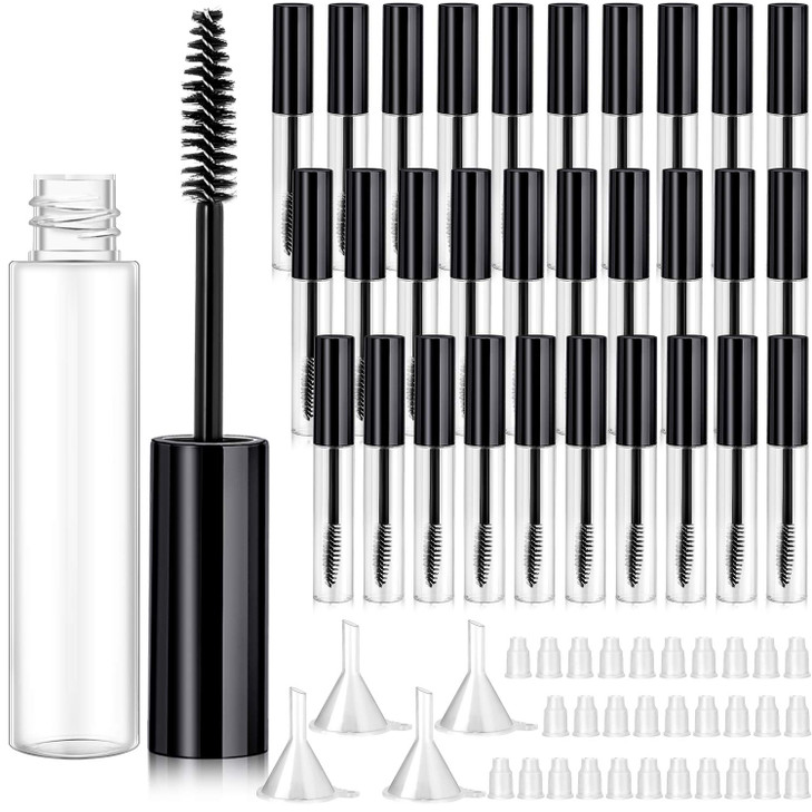 Maitys 30 Pack 10 ml Empty Mascara Tubes with Brush Wand Refillable Eyelash Cream Container Bottle with Funnels Leak Sto