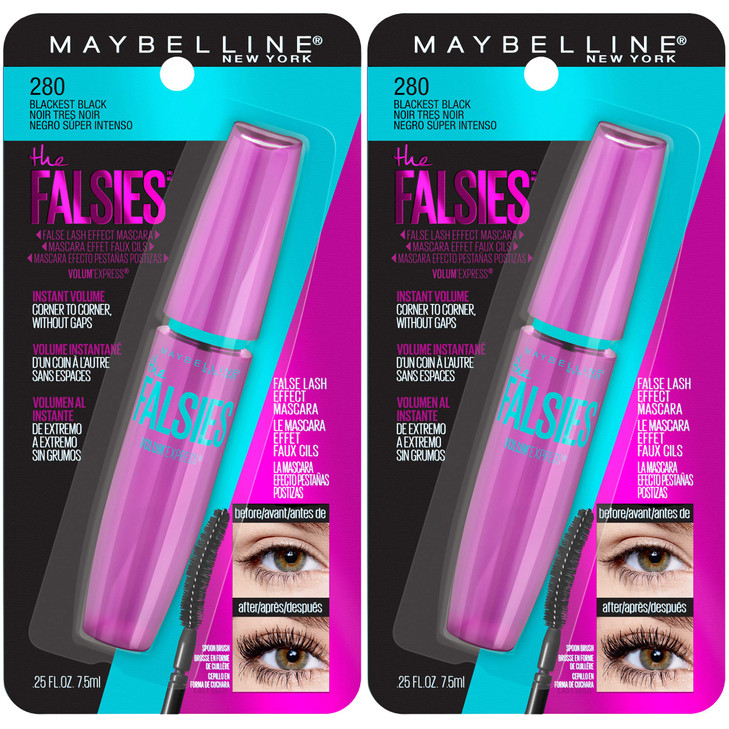 Maybelline Volum Express Falsies Volumizing Washable Mascara Blackest Black 2 Count
