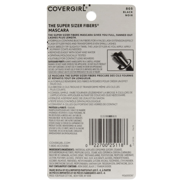 COVERGIRL Super Sizer Fibers Mascara Black 805 035 Ounce Packaging May Vary Volumizing Mascara with Brush