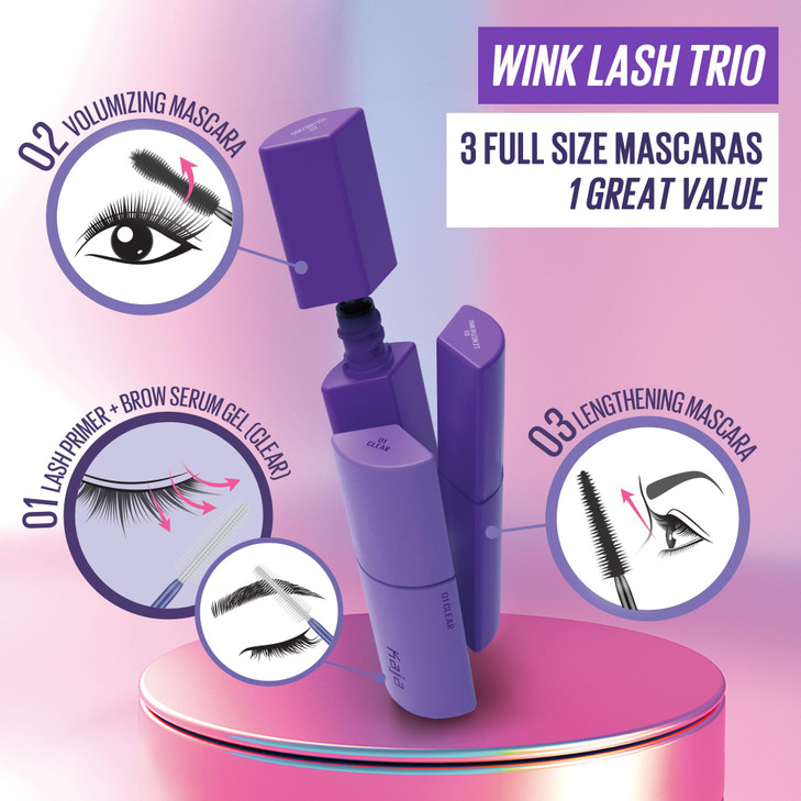 KAJA 3in1Mascara Set Wink Lash Trio with Panthenol Clear Eye Serum Volumizing Intense Length and Thickening Mascaras Bla