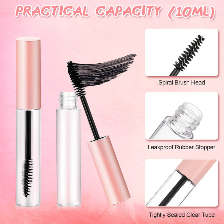 Maitys 30 Pack 10 ml Empty Mascara Tubes with Brush Wand Refillable Eyelash Cream Container Bottle with Funnels Leak Sto