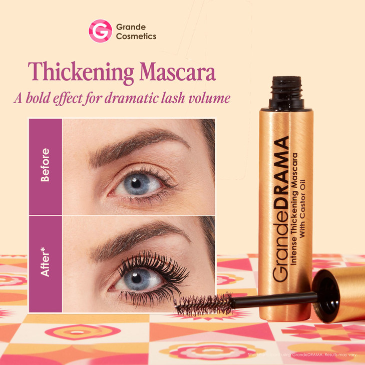 Grande Cosmetics GrandeDRAMA Intense Thickening Black Mascara with Castor Oil Volumizing Conditioning Buildable formula