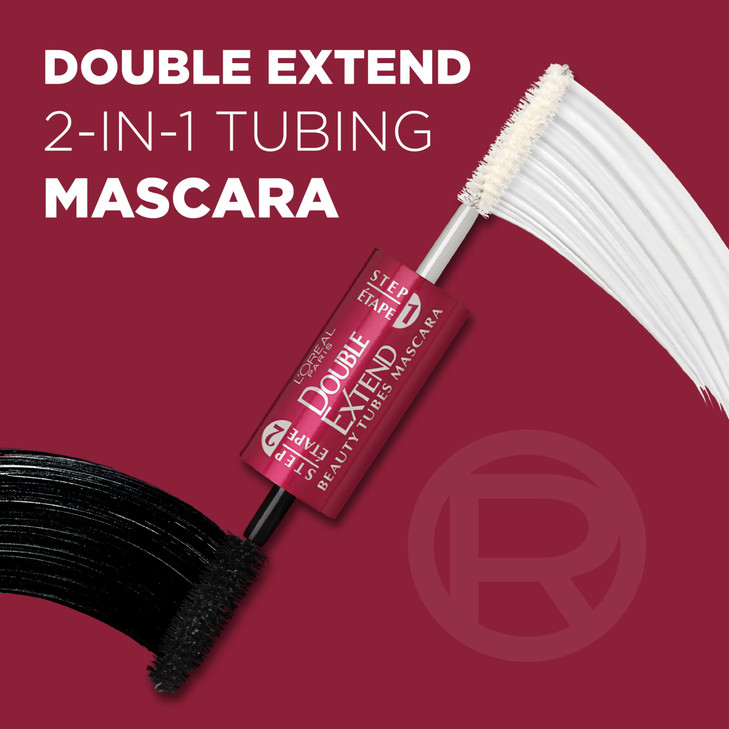 LOreal Paris Makeup Double Extend Tubing Mascara Lengthening 2 Step Mascara Smudgeproof Black Pack of 2