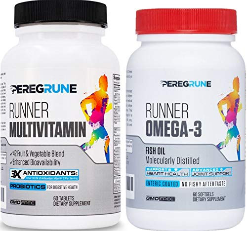 PEREGRUNE Runner Multivitamin Omega3 Bundle Designed for Runners with Antioxidants Complete BComplex to Support Energy R