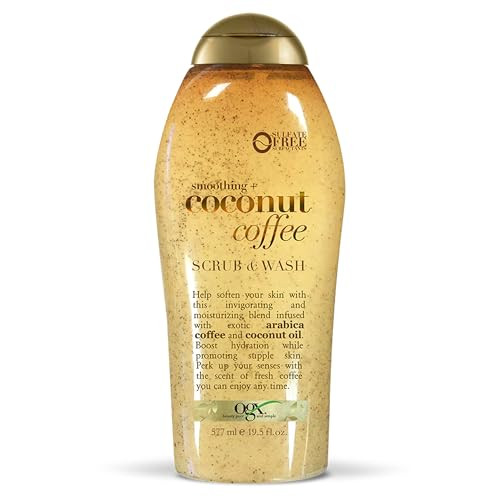 OGX Smoothing + Coconut Coffee Exfoliating Body Scrub with Arabica Coffee & Coconut Oil, Moisturizing Body Wash for Dry Skin, Paraben-Free with Sulfa online at globaldelivered