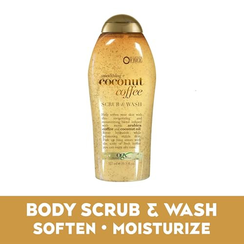 OGX Smoothing + Coconut Coffee Exfoliating Body Scrub with Arabica Coffee & Coconut Oil, Moisturizing Body Wash for Dry Skin, Paraben-Free with Sulfa online at globaldelivered