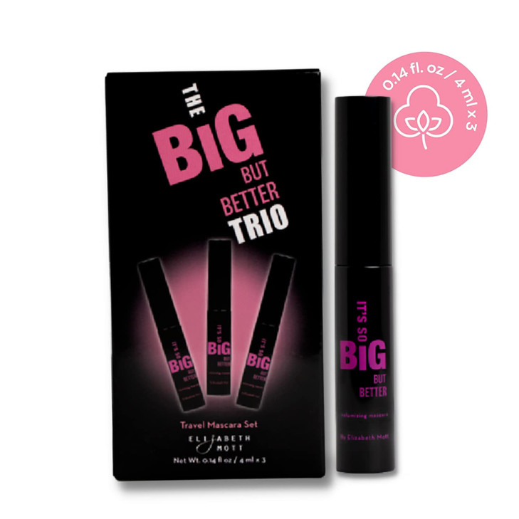 Elizabeth Mott Black Volumizing Mascara Set SmudgeProof WaterResistant Lengthening Fiber Formula with Hourglass Wand Cru