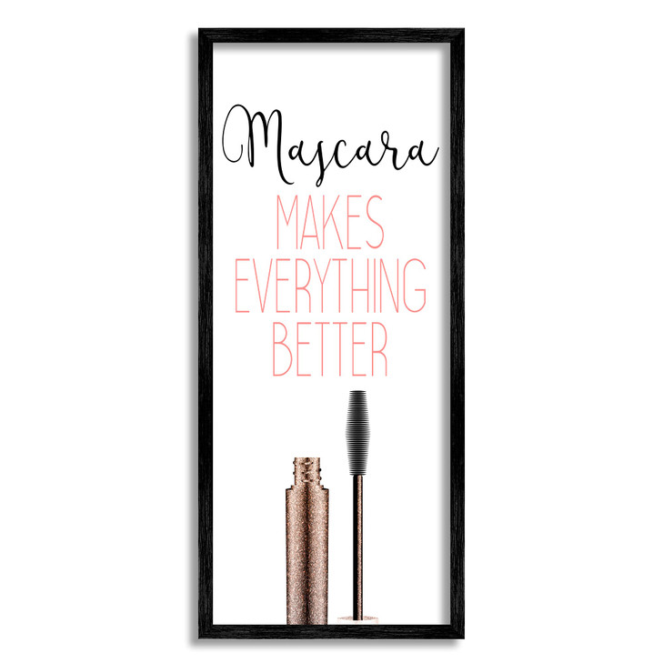 Stupell Industries Mascara Fashion Designer Modern Pink Word Design by Kimberly Allen Black Framed Wall Art 10 x 24