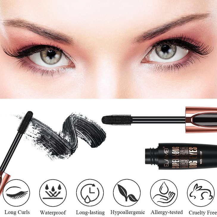 2 Pack Mascara Black Volume and Length Natural Waterproof SmudgeProof 4D Silk Fiber Lash Mascara LongLasting Adds Length
