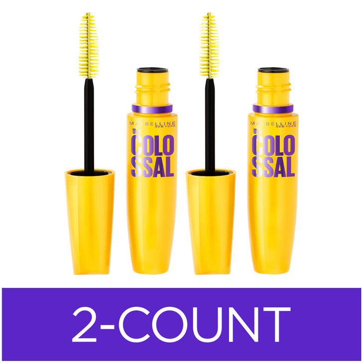 Maybelline Volum Express Colossal Washable Mascara Makeup Volumizing Classic Black 2 Count