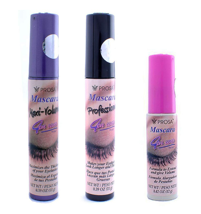 3 Pcs PROSA PROFESIONAL Maxi Volumn Black MASCARA 4 IN 1 LONGER THICKER P1