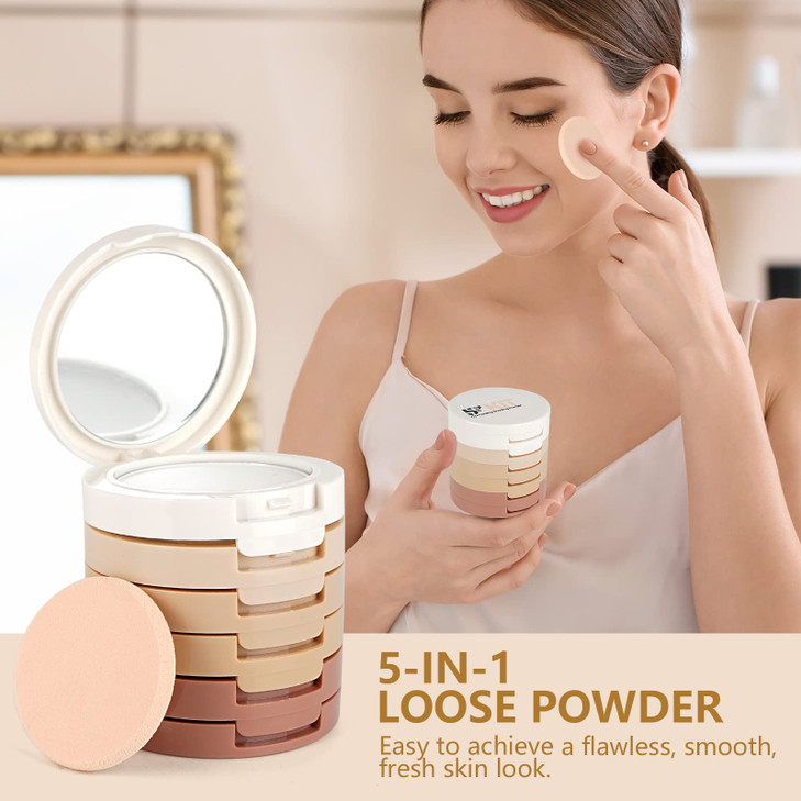 Meao Multilayer 5 Colors Blusher Compact Powder Makeup Facial Base Foundation Pressed Powder Cheek Cosmetics with Brush