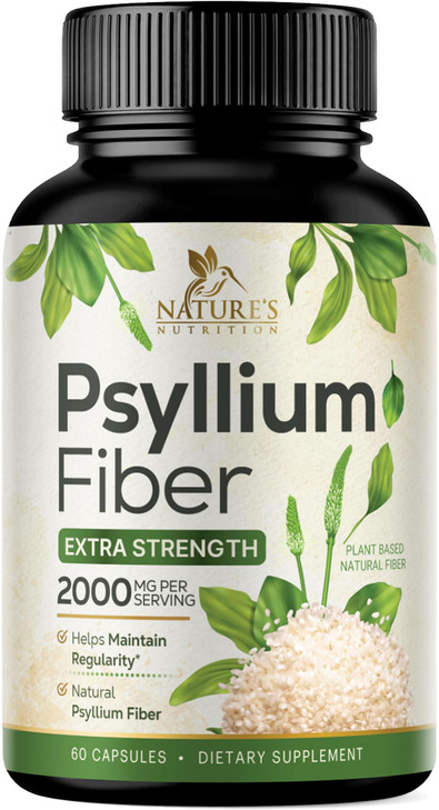 Psyllium Husk Fiber Supplement 2000mg - Extra Strength Psyllium Fiber Powder - Natural Soluble Fiber Pills, Supports Digestion, Colon Health & Regula
