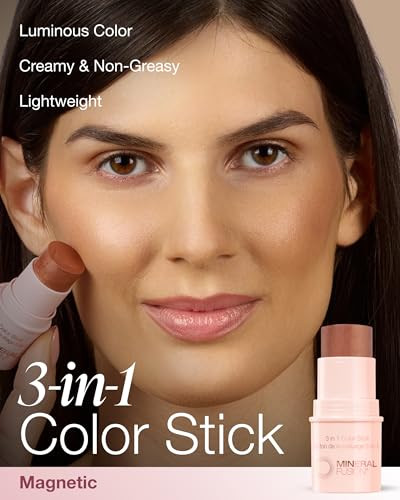 Mineral Fusion 3in1 Color Stick Nourishing Cream Tint for Cheek Lip and Eye Blendable Lightweight Coverage Travel Friend
