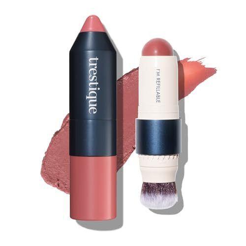 trestique Blush Stick Vegan Blush Stick With BuiltIn Brush Pink Blush Makeup For Women Rose Makeup 2In1 Creamy
