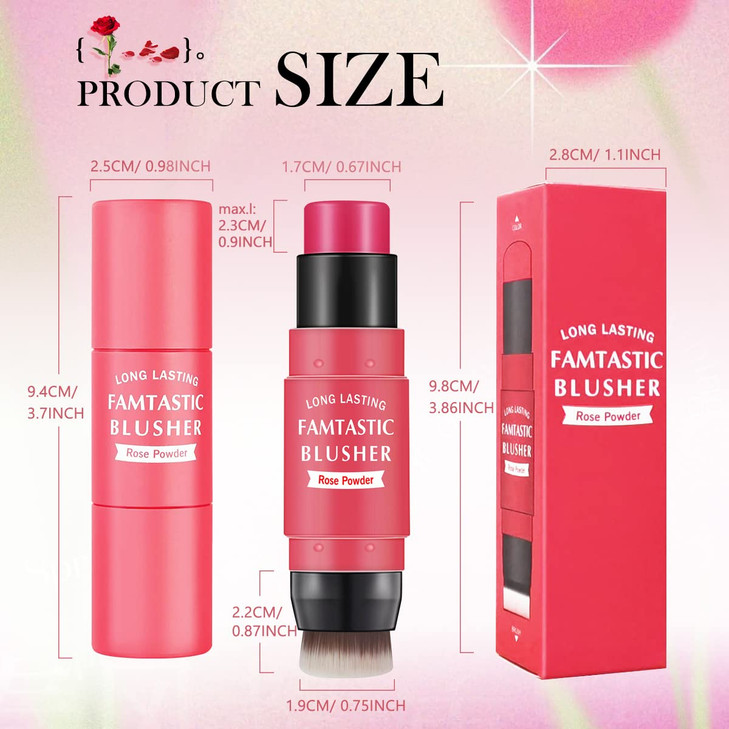 LOKFAR Cream Blush Stick for Cheeks 2 in 1 Multi Makeup Blush with Brush for Cheeks Tint Eyes Lips Waterproof Smooth Cre