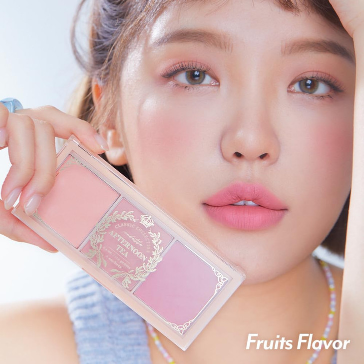 IM MEME Blusher Palette Afternoon TeaFruit FLavor Soft Pink Peach Lavender 3 Shades Palette Matte Powder Face Cheeks For
