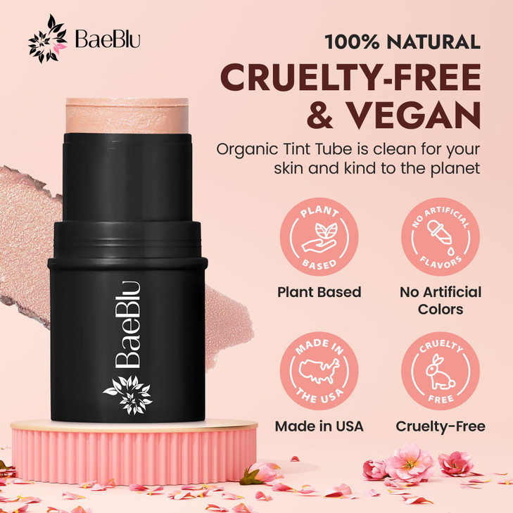 BaeBlu Organic Blush Tube Moscato 100 Natural Vegan Cream Blush Sticks MultiUse Bronzer Highlighter for Lips Cheeks Eyes