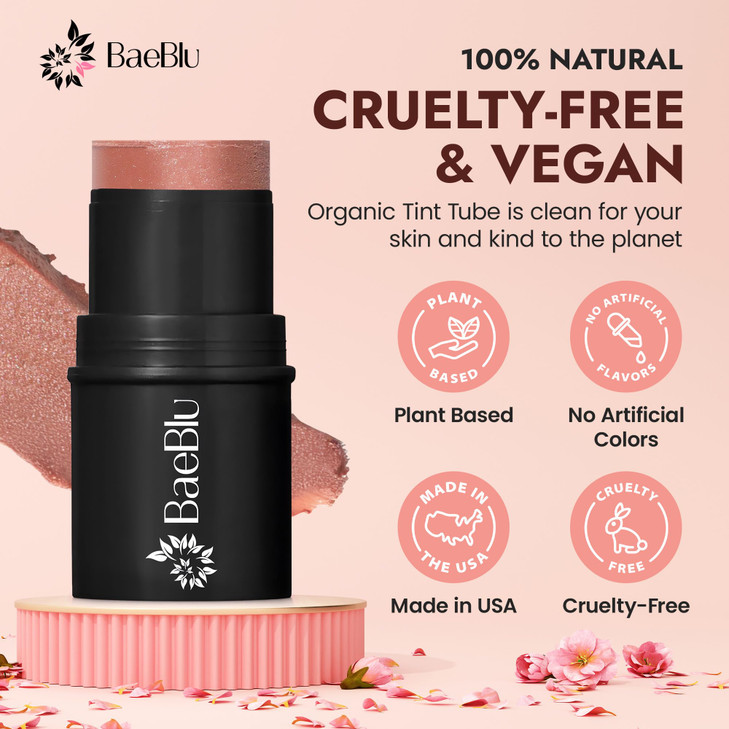 BaeBlu Organic Blush Tube Sangria 100 Natural Vegan Cream Blush Sticks MultiUse Bronzer Highlighter for Lips Cheeks Eyes