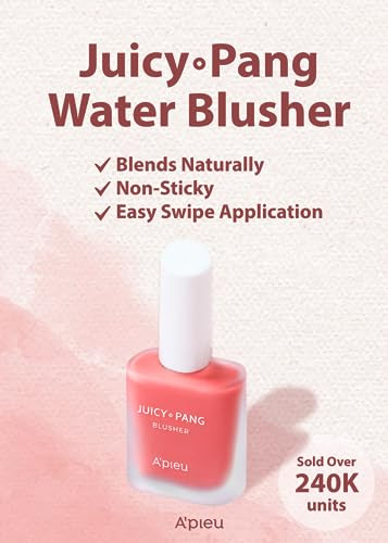 APIEU JuicyPang Water Blusher PK04 Fruity Liquid Blush for Cheeks Buildable Blendable Color Hydrating Dewy Finish with F
