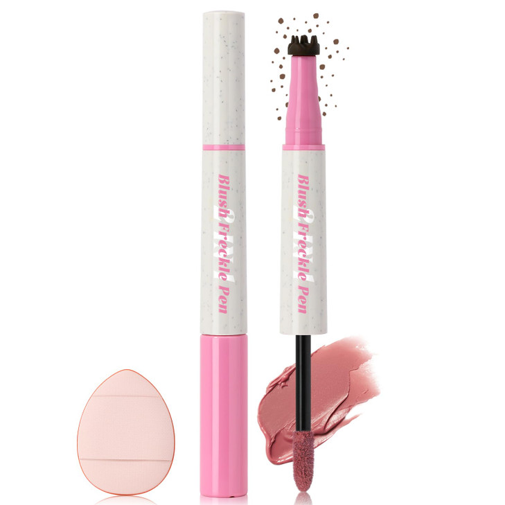 HOSAILY Freckle Blush Pen 2in1 Light Brown Faux Freckle Stamp Pen Soft Pink Liquid Blush for Summer Sunkissed Makeup Nat