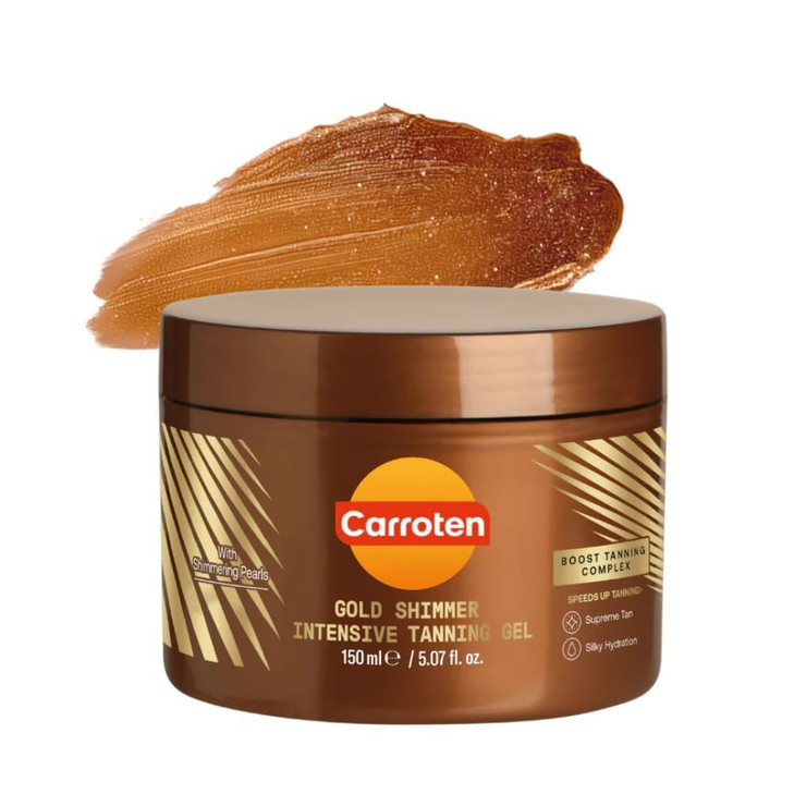 Carroten Gold Shimmer Tanning Gel Browning Tan Accelerator NonGreasy WaterResistant with Carrot Coconut Oil Vitamin A E
