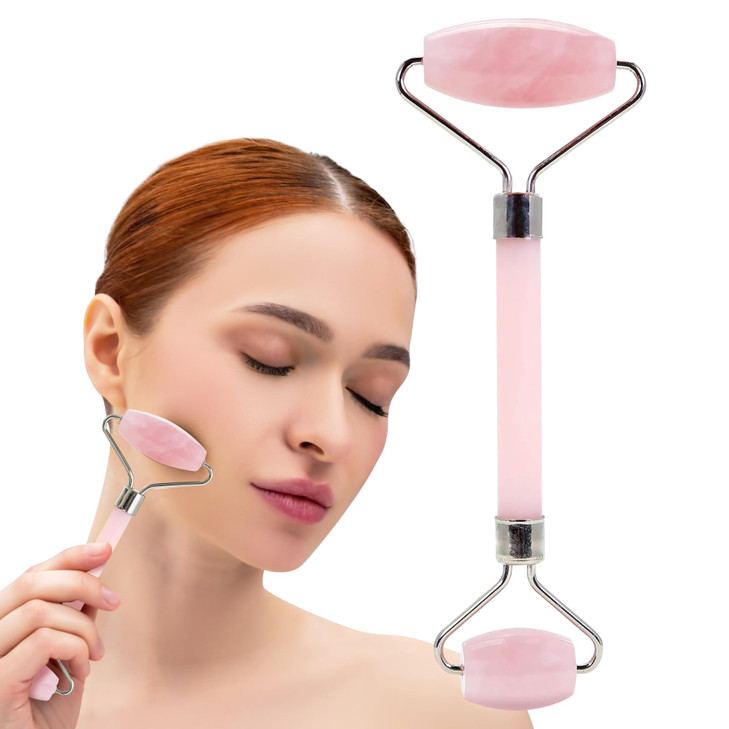 Rose Quartz Face Roller - Gua Sha Facial Tools, Jade Rollers for Face, Skin Care Kit for Men Women, Guasha Tools for Faces, Facial Care Reduces Under