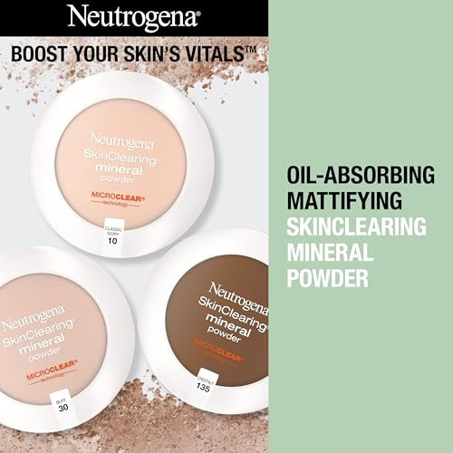 Neutrogena SkinClearing Pressed Mineral Powder Compact for Acne Prone Skin Oil Absorbing Acne Makeup with Salicylic Acid
