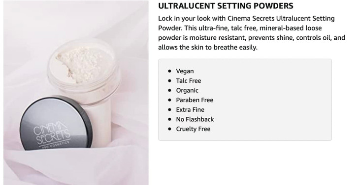 Cinema Secrets Ultralucent Setting PowderSoft Light TalcFree Loose Mineral Powder for All Skin Types Oil Control ShineFr