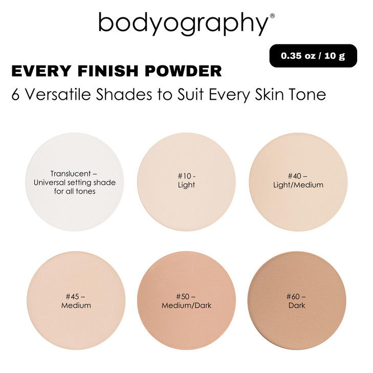 Bodyography Every Finish MicroFine Pressed Powder MediumFair Multipurpose Face Powder with Ceramide 2 and Dermaxyl Light