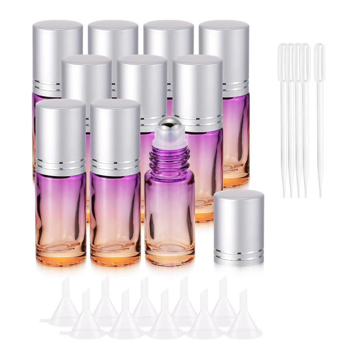 JIUWU 10 Pack 5ml Essential Oil Roller Bottles Purple-Orange Gradient Roller Bottles with Stainless Steel Roller Balls and Silver Cap (5 Droppers, 10 online at globaldelivered