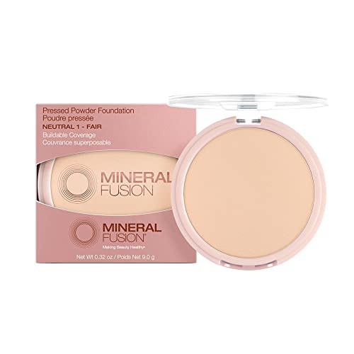 Mineral Fusion Pressed Powder Foundation Neutral 1 Fair Skin wPeachy Undertones Age Defying Foundation Makeup with Matte