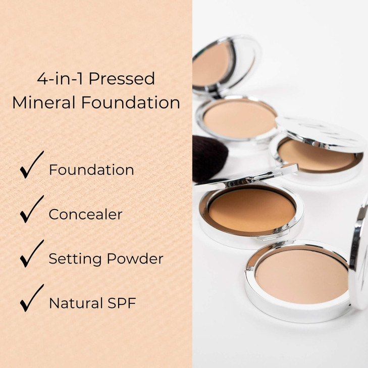 Advanced Mineral Makeup 4in1 Pressed Foundation Powder with Natural SPF Concealer Finishing for Medium to Full Coverage