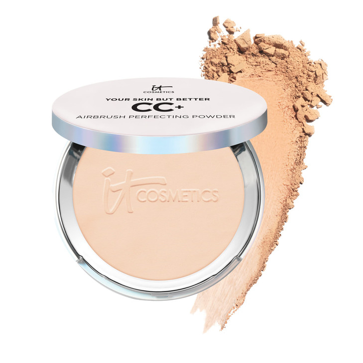 IT Cosmetics CC Airbrush Perfecting Powder Foundation Light Sheer to Full Coverage Pressed Powder Blurring Pores Dark Sp