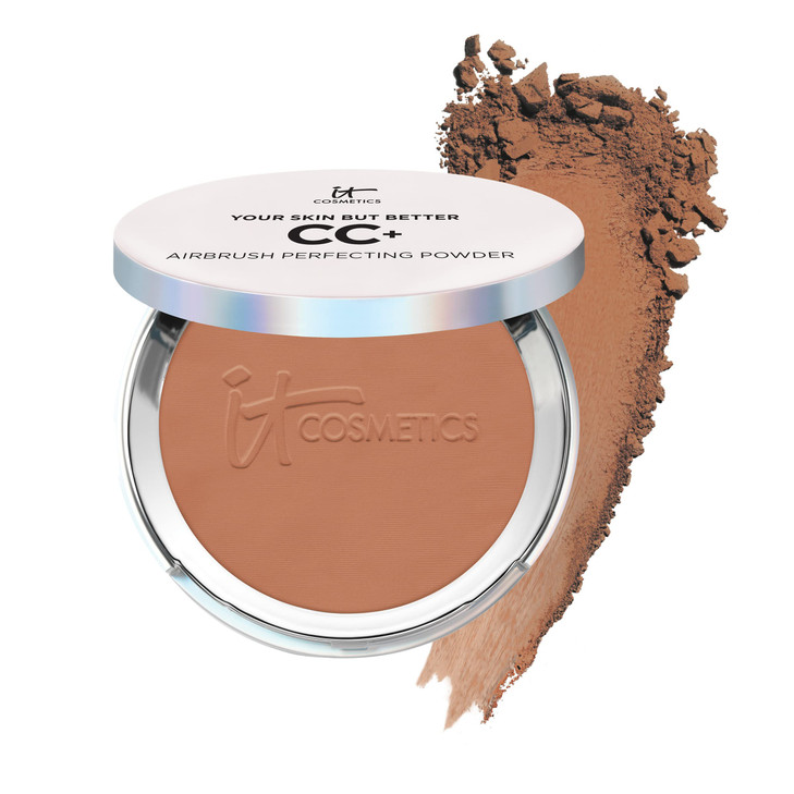 IT Cosmetics CC Airbrush Perfecting Powder Foundation Deep Sheer to Full Coverage Pressed Powder Blurring Pores Dark Spo