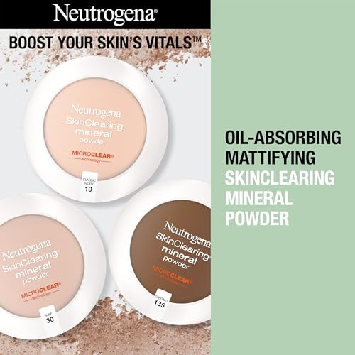 Neutrogena SkinClearing Pressed Mineral Powder Compact for Acne Prone Skin Oil Absorbing Acne Makeup with Salicylic Acid