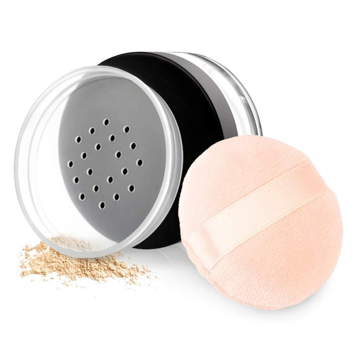 Kalevel Empty Makeup Powder Container 50ml with Puff Loose Face Compact Case Plastic Cosmetic Jars Travel Containers Ref