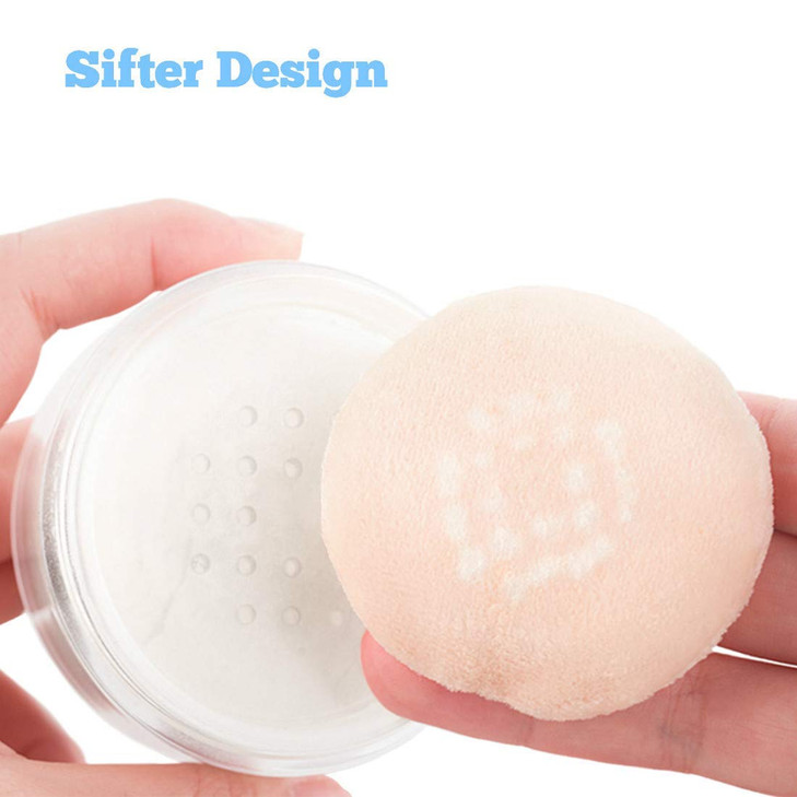 Kalevel Empty Makeup Powder Container 50ml with Puff Loose Face Compact Case Plastic Cosmetic Jars Travel Containers Ref